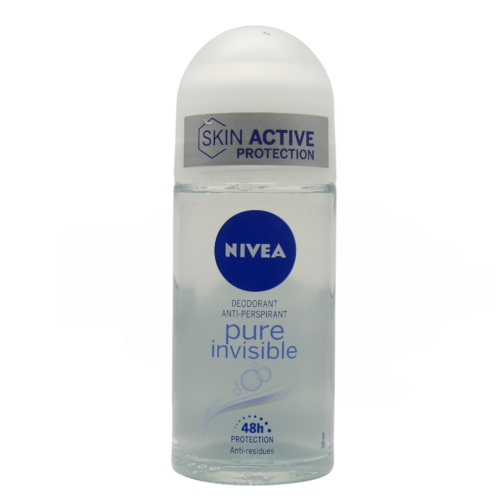 NIVEA Deodorante Roll-on Pure Invisible, Formula Innovativa e Trasparente, Non Lascia Residui Visibili sulla Pelle e sui Vestiti, Protegge Efficacemente, 50ml
