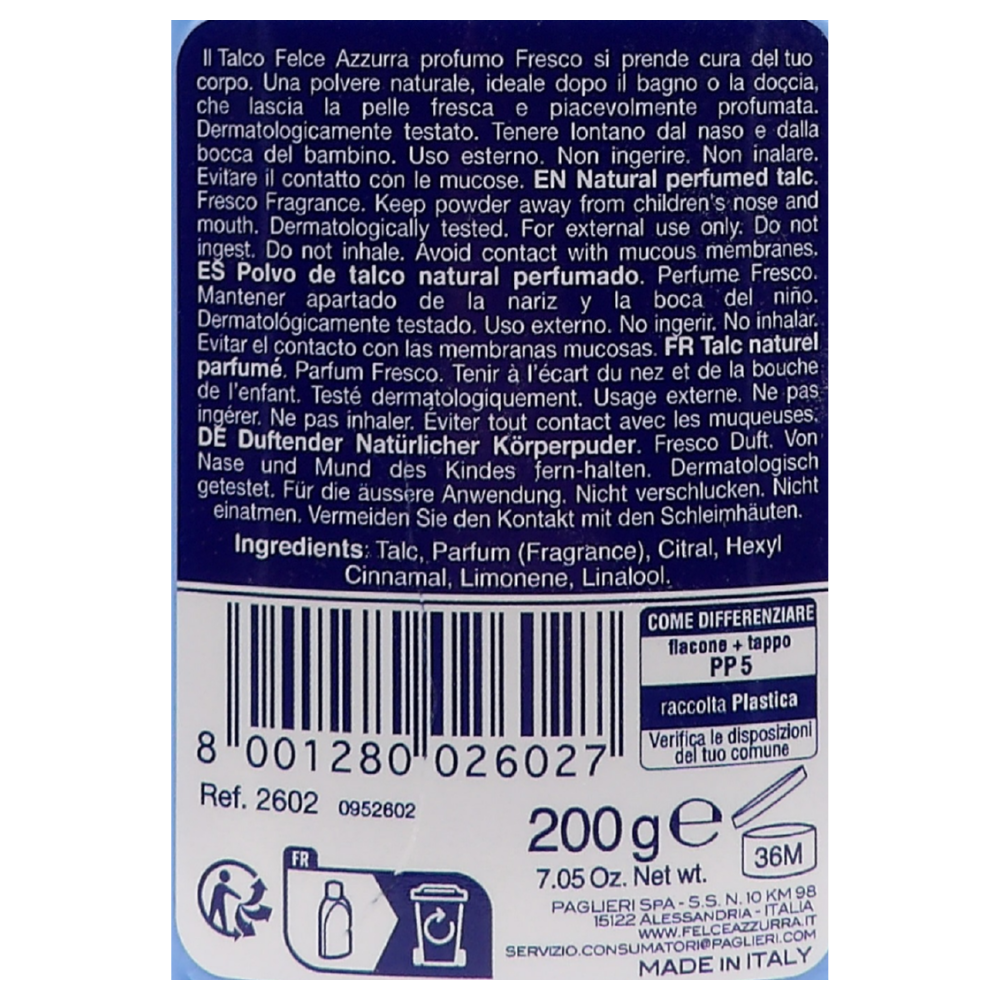 FELCE AZZURRA Barattolo Borotalco, Talco FRESCO 200g