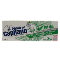 PASTA DEL CAPITANO Dentifricio ANTITARTARO, Rinfresca L'Alito, Ideale Per Fumatori, Aiuta a Prevenire La Placca. Con Pirofosfati, Salvia e Timo, Sulfetal Zn e Menta Bio Certificata 75ml
