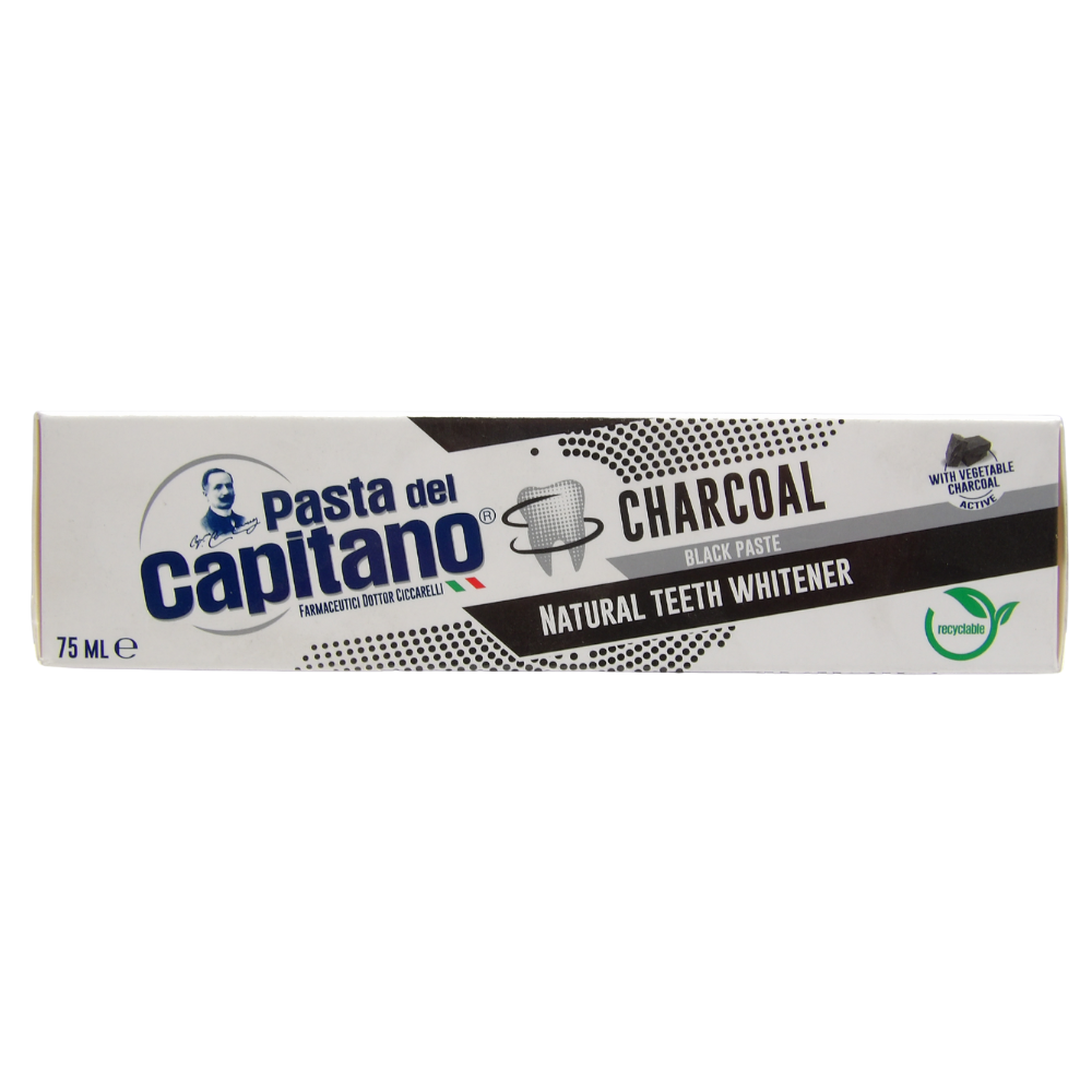 PASTA DEL CAPITANO Dentifricio CARBONE Vegetale Attivo Bio, Sbiancante Naturale Dei Denti In Pasta Nera, Efficace Contro Le Sostanze Che Macchiano Lo Smalto, Tubetto da 75 ml