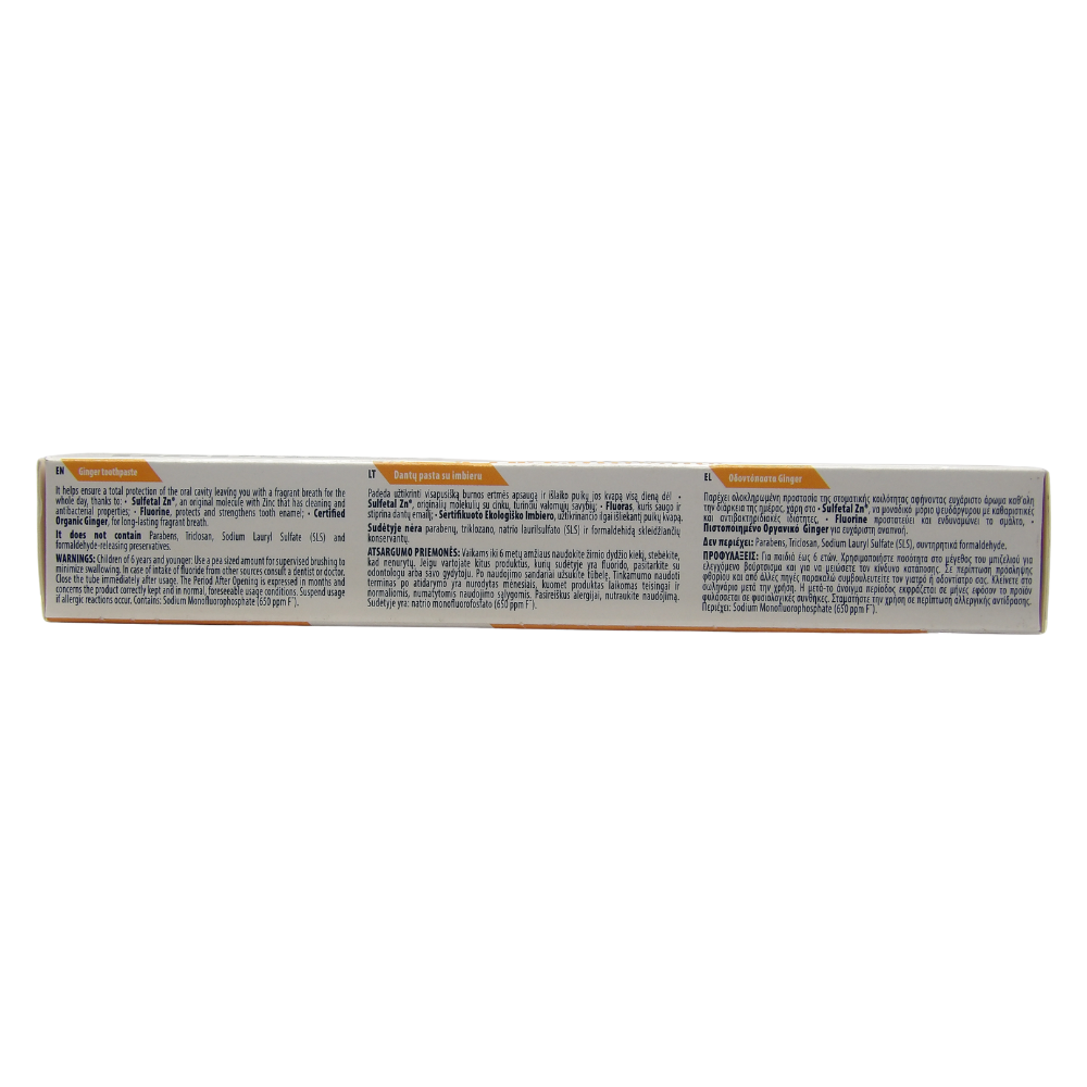 PASTA DEL CAPITANO Dentifricio ZENZERO Bio, Con Antibatterico. Protezione Completa, Rinfresca L'Alito. Con Fluoro e Sulfetal Zn. Non Contiene Parabeni, Triclosan, Sodio Lauril Solfato 75ml