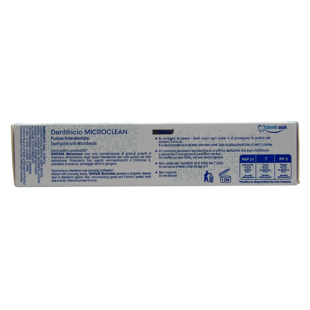 DENTASK Dentifricio MICROCLEAN, Pulizia Interdentale. Con Microgranuli Pulenti, Formula Pro-Smalto, Effetto Anti-Placca 75ml