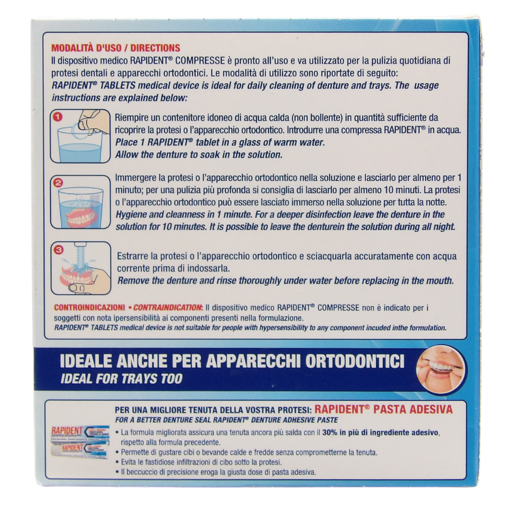 RAPIDENT Compresse Pulenti Per Apparecchi Dentali Ortodontici. Rimuove i Batteri, Elimina Le Macchie In 1 Minuto! Elimina i Cattivi Odori, Freschezza Duratura (Confezione Da 32 Compresse)