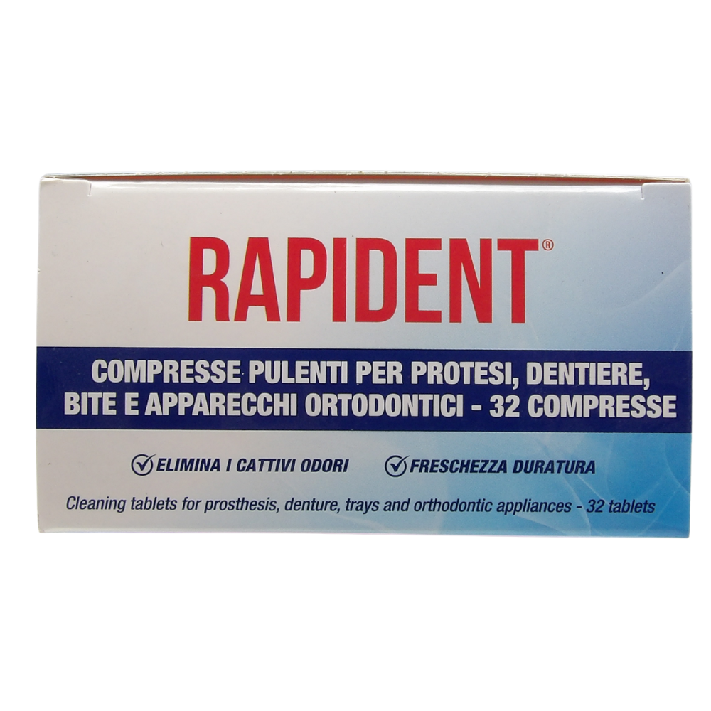 RAPIDENT Compresse Pulenti Per Apparecchi Dentali Ortodontici. Rimuove i Batteri, Elimina Le Macchie In 1 Minuto! Elimina i Cattivi Odori, Freschezza Duratura (Confezione Da 32 Compresse)