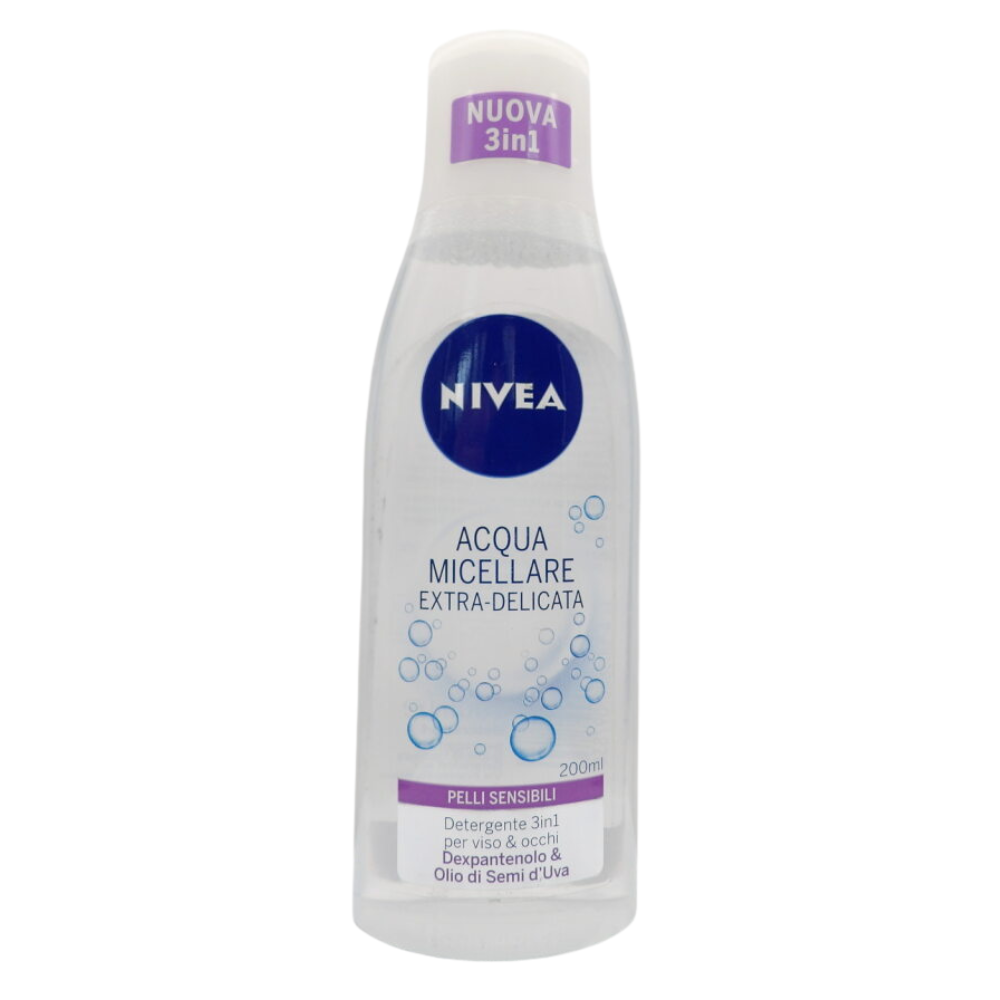 NIVEA Acqua Micellare EXTRA-DELICATA, Per Pelli Sensibili. Detergente 3in1 Per Viso & Occhi. Con Dexpantenolo & Olio Di Semi D'Uva 200ml