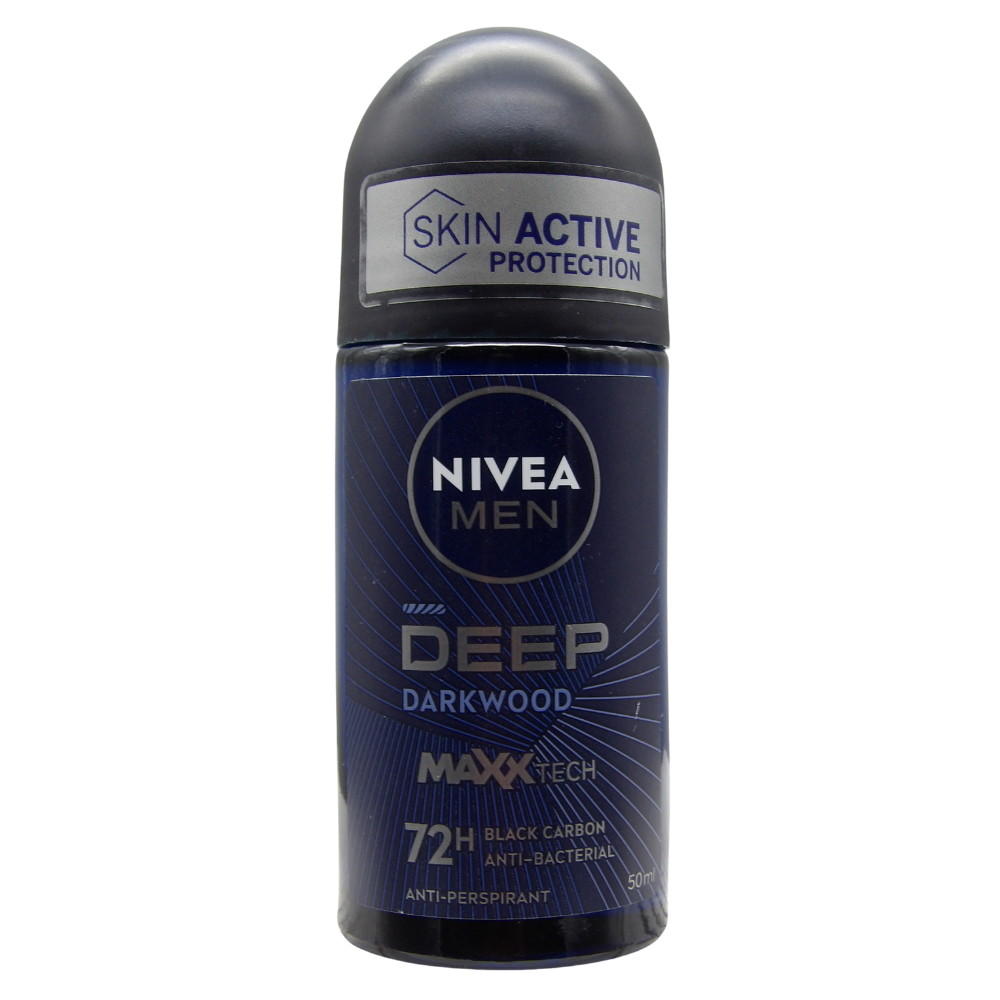 NIVEA MEN Deep Deodorante Roll-on, Deodorante uomo arricchito con Carbone Attivo per fino a 72h di protezione, Deodorante roll on antitraspirante dalla profumazione legnosa