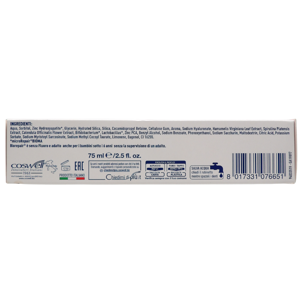 BIOREPAIR PERIBOMA Dentifricio PROTEZIONE GENGIVE, Combatte Ed Aiuta a Prevenire i Problemi Gengivale, Con Acido Ialuronico Salva Gengive 75ml