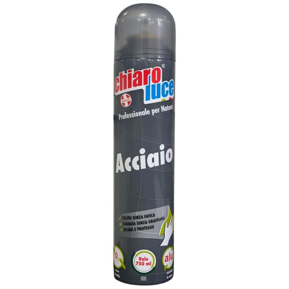 Chiaro Luce Spray ACCIAIO, Pulito Senza Fatica, Sgrassa Senza Graffiare, Lucida e Protegge 300ml